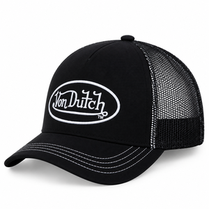 Casquette de baseball unisexe ajustable en maille noire brodée avec logo Von Dutch, style vintage 6 panneaux - Product Image 3