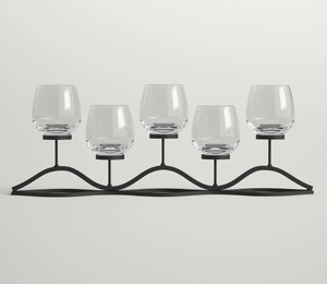 Support moderne en métal noir ondulé avec 5 bougeoirs cylindriques en verre transparent amovibles pour une décoration élégante de centre de table - Product Image 3