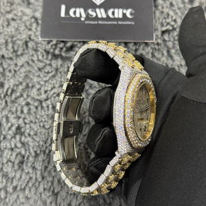 Montre pour homme de luxe, style hip-hop, entièrement sertie de diamants Moissanite VVS, en acier inoxydable, verre saphir, mouvement quartz ETA - Product Image 3
