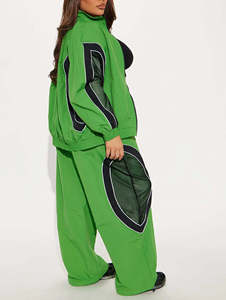 Vintage Zip up Windbreaker Track Suit 2 Piece <b>Set</b> Lightweight Oversized women Plain Nylon Jogging Track Suit With Tape - Product Image 2