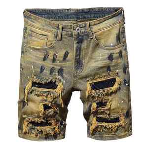 Shorts en denim pour homme, coton et polyester, coupe droite ajustée, poches avant, bretelles réglables, respirant, boutons, décontracté - Product Image 1