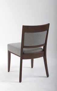 Chaise de salle à manger moderne en bois avec assise et dossier rembourrés en tissu gris, structure en bois massif finition noyer, chaise de cuisine pour la maison - Product Image 5