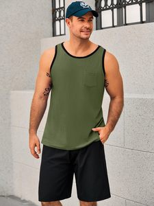 Men's Vests Knitted 100% Cotton Custom Solid Vintage Printing Sleeveless Acid Wash Eco-Friendly Breathable Crew Neck Tank Top - Product Image 6