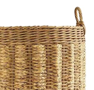 Artisan Crafted Natural Water Hyacinth <b>Basket</b> with Ribbed Weave Design Storage Laundry <b>Hamper</b> Bin with Upright Handles - Product Image 4