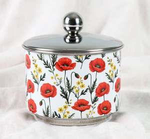 Boîte à dattes décorative en acier inoxydable émaillé motif coquelicot rouge, pot de service pour collations, conteneur à bonbons avec couvercle pour cadeaux du Ramadan - Product Image 1