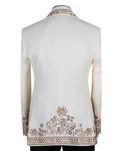 Men’s White & Gold Rhinestone Embroidered Tuxedo Suit – Luxury Designer Wedding <b>Blazer</b> for Groom, Prom & Evening Party Wear - Product Image 2