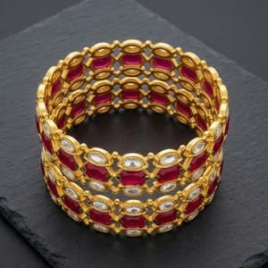 925 Silver Monzo Bangles Stone Crystal Designer <b>Kada</b> Set for Red Crystal Rhinestones Geometric Design Women's Wedding Jewelry - Product Image 3