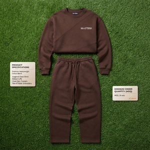 Conjunto de Sudadera y Pantalones Deportivos para Hombre, Color Marrón Sólido, Cuello Redondo, Ropa Casual Urbana, Conjunto Deportivo Holgado, Logotipo Personalizado - Product Image 6