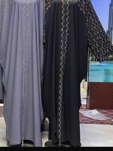 Best Selling Kaftan Abaya Handmade Turkish Floor Length Long Sleeve V Neck Polyester Regular Fit Casual Evening Party Flared - Product Image 6