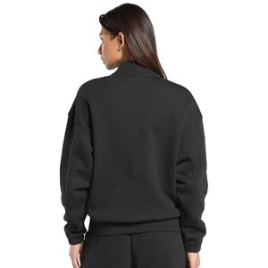 Sweat-shirt tendance pour femme, 80% coton, 20% polyester, à épaules tombantes, manches longues, demi-zip, col montant, style hip-hop, pour l'automne - Product Image 4