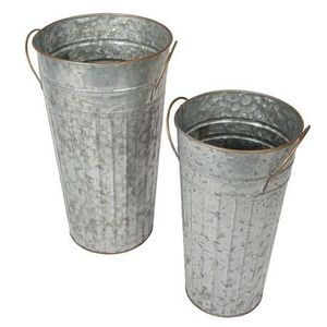 Jarrón Rústico de Metal Galvanizado con Diseño Floral Blanco, Centro de Mesa Cilíndrico Alto para Decoración de Hogar, Estilo Rústico y Bodas - Product Image 2