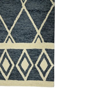 Alfombra de Lana Tejida a Mano con Diseño de Diamantes en Color Marfil Marino, Base de Algodón de Pelo Corto, Bordes Estampados, Decoración para Sala de Estar - Product Image 5
