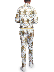 Style Tracksuit Men Polyester Blend Three Stripe Design Vintage Inspired <b>Zip</b> <b>Up</b> <b>Jacket</b> Side Stripe Pants Set - Product Image 4