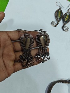 Handmade Copper <b>Wire</b> Wrapped White Jasper Earrings Natural Stone Elaborate Design Boho Style Wholesale Jewelry Supply for Women - Product Image 2