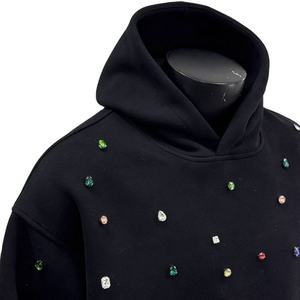Sweat à capuche pour homme de haute qualité, 100% coton, effet délavé, coupe courte, unisexe, streetwear, strass vieillis, coupe oversize - Product Image 3