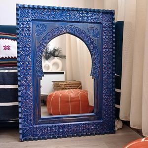 Handcrafted <strong>Moroccan</strong> Carved Wood Frame <strong>Mirror</strong> Distressed Ethnic Solid Decorative <strong>Mirror</strong> for Boho Chic Mediterranean Spa Decor - Product Image 1