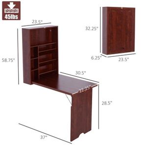 Meuble de bureau mural en acajou, table d'ordinateur en MDF avec fonction pliable pour la maison, le bureau ou l'école - Product Image 3