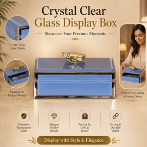 Boîte de rangement décorative en verre bleu de luxe avec poignée en pierre de cristal |   Organisateur de bijoux de luxe pour maquillage et souvenirs - Product Image 5