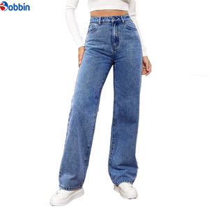 Pantalon Baggy Femme Personnalisé Taille Haute Tendance Style Boyfriend Jean Baggy Femme Vintage Taille Haute Jambe Large Grande Taille en Denim - Product Image 1