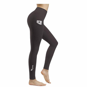 High Waist Full Length <b>Leggings</b> Navy <b>Blue</b> Knitted Stretch Breathable Sporty <b>Women's</b> Yoga Pants With Pockets - Product Image 4