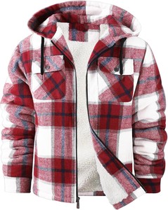 Sudadera con Capucha a Cuadros para Hombre al por Mayor, Chaqueta de Franela con Forro de Sherpa, Ajuste Regular, Sudadera Casual para Invierno con Diseño de Bolsillos - Product Image 5