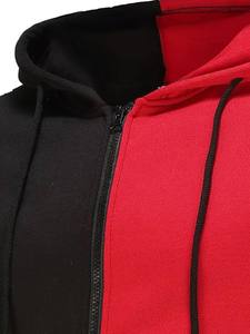 Sudadera con capucha unisex de bloques de color con cremallera, de mezcla de algodón grueso, estilo casual urbano, con logo personalizado, al por mayor - Product Image 4