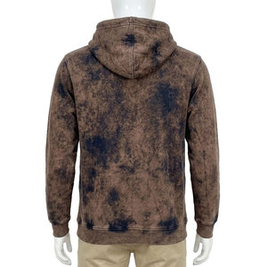 <b>Men's</b> <b>Tie</b>-Dye Hooded Fleece Pullover Sweatshirt Zipper Front Breathable Eco-Friendly Regular Fit Winter Casual Brown/<b>Black</b> - Product Image 1