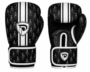 Dumela Custom Wholesale Boxing Gloves Leather <b>Black</b> White Skeleton Pattern High Quality Vertical Style Custom Sizes Training - Product Image 1
