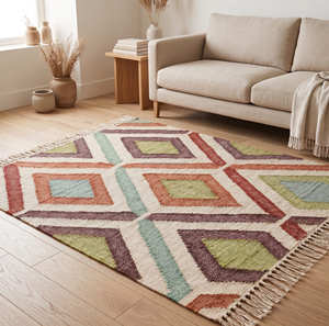 Alfombra Kilim Geométrica de Estilo Rústico, Hecha a Medida, Tejido Plano, Pelo Corto, Antideslizante, para Sala de Estar, Roja Multicolor, Alfombra Interior - Product Image 6