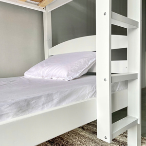 Lit superposé blanc minimaliste personnalisable, meubles de chambre à coucher en bois sur mesure pour enfants - Product Image 2
