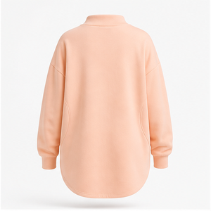 Custom Peach <b>Womens</b> Mock Neck <b>Sweatshirt</b> <b>Longline</b> Curved Hem Pullover Top WSS-0025 - Product Image 2