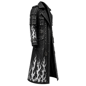 Abrigo Largo de Cuero Gótico para Hombre, Chaqueta de Motero con Estampado de Calavera y Llamas Plateadas, Disfraz Steampunk para Halloween, ¡Gran Oferta! - Product Image 2