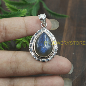 Pendentif en labradorite naturelle en forme de larme, argent sterling 925, fait main, vintage, bohème, bijoux en pierres précieuses, cadeau pour femmes, unisexe, hommes, sœur - Product Image 6