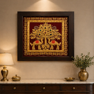 Handcrafted Gold Zardozi <b>Elephant</b> Tree Wall Art Embroidered Decorative Wall Hanging for Luxury Home Hotel Office Interior <b>Decor</b> - Product Image 2