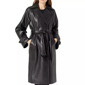 Solid Trader Top Quality Breathable Light Weight Weatherproof Outside Fabric Classical Buttoned Coat Womens <b>Long</b> <b>Leather</b> <b>Jacket</b> - Product Image 1