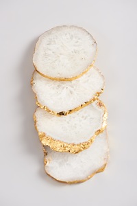 Natural White <b>Agate</b> Gold EdgeCoaster Luxury Crystal Stone Drink <b>Coaster</b> Polished Gemstone Home Decor Tea Coffee Cup <b>Coaster</b> - Product Image 3