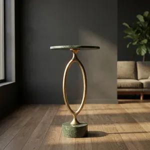 Modern Green Marble Top <b>Side</b> <b>Table</b> with Sculptural <b>Gold</b> Metal Base Elegant Contemporary Accent Furniture for Living Room Decor - Product Image 6