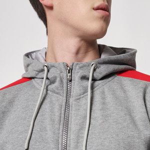 Men's Gray <b>Navy</b> Fleece <b>Sweatshirt</b> Contrast Shoulder Stripe Full Sleeve Drawstring Hood Casual 100% Cotton Anti-Pilling - Product Image 6