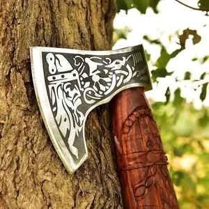 Hache viking artisanale haut de gamme en acier à haute teneur en carbone avec manche en bois et étui en cuir fin, haches faites à la main, hache de camping, hache à viande - Product Image 6