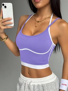 Sujetador deportivo sin aros para mujer con bloques de color, espalda hermosa, absorción de impactos, top de fitness para correr, yoga, entrenamiento y gimnasio - Product Image 3