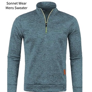 Sweat-shirt léger à col zippé pour homme, uni, 100% coton, décontracté, manches longues - Product Image 5