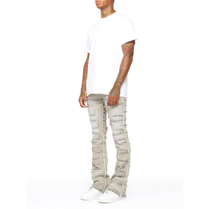 Fabricant OEM, pantalons en velours côtelé sur mesure, jeans décontractés de haute qualité, jeans déchirés vintage, jeans évasés empilés pour hommes - Product Image 3