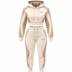Women's Workout 100% Cotton Streetwear Long Sleeve Zip-Up Crop <b>Top</b> Hoodie Pants Breathable Winter Windproof Casual Tracksuit - Product Image 5