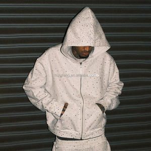 Wholesale Custom Custom Rhinestone Hoodie for Men High Quality Street Casual Wear <b>Zip</b> <b>up</b> <b>Jackets</b> Design Heavyweight Boxy Fit - Product Image 4