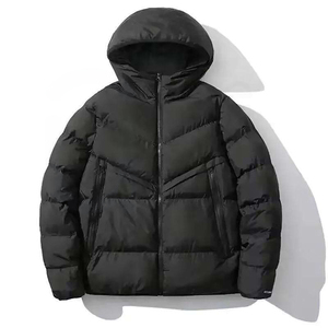 Black Hooded Puffer Jacket Men Windproof Casual Winter <b>Coat</b> <b>Zipper</b> Closure Thick Down Filled Regular Fit Solid Color - Product Image 4
