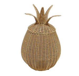 Elegant Pineapple Shaped Rattan <b>Woven</b> <b>Basket</b> with Lid - Decorative Handmade Fruit Storage Trunk for Boho Living Room - Product Image 1