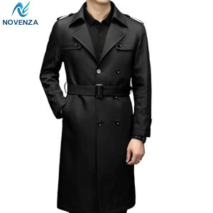 Manteau trench réversible en cuir véritable raffiné pour homme, veste d'hiver doublée chaude, fermeture boutonnée pour un style formel et décontracté - Product Image 1