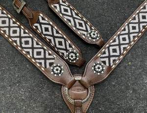 Têtière en cuir DD de style occidental avec rênes durables et décoration en cuir brut tricoté à la main – Produit d'équitation - Product Image 5