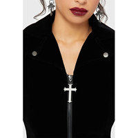 Veste queue-de-pie gothique noire en velours pour femme, style victorien, steampunk, médiéval, vampire