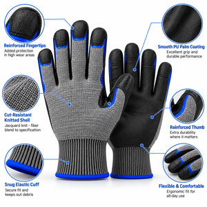 Gants de travail sans doigts résistants aux coupures, enduits de PU personnalisés, respirants, protection UV, antidérapants, sécurité, vente en gros OEM - Product Image 6